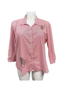 Isaac’s Designs Western Boot Sequin Red Striped Button Up Shirt Women’s 1X